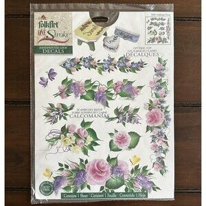 NEW Decals Plaid FolkArt One Stroke Handpainted Look Decals Cabbage Rose #1055
